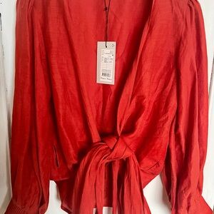 Part Two Burgundy  LinenWrap Crop Top